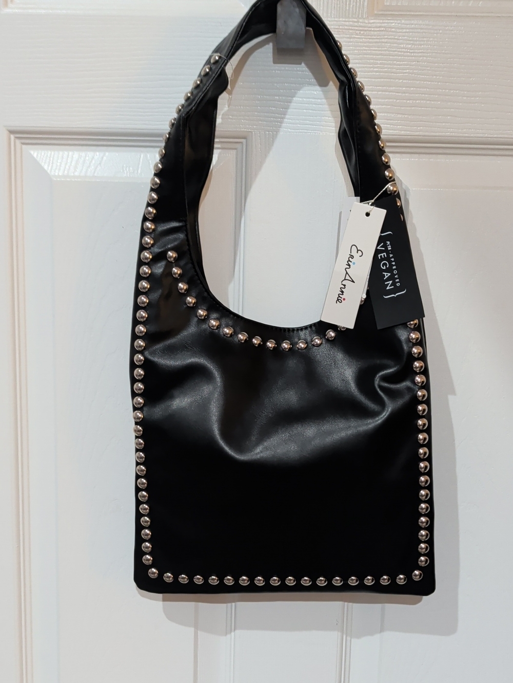 Black Stud-Trim Vegan Shoulder Bag